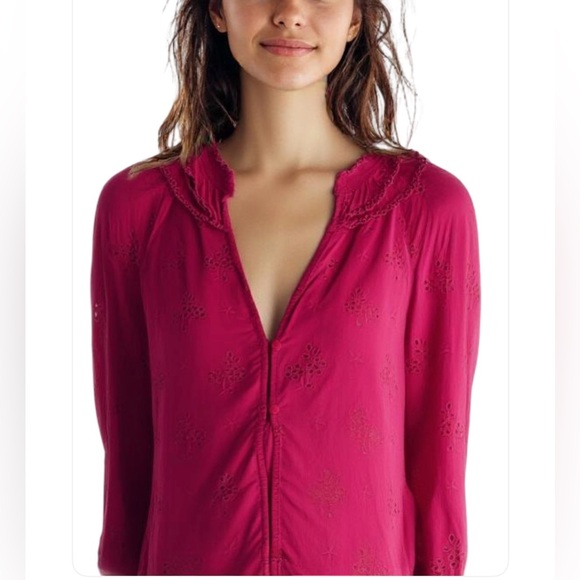 J. Crew Hot Pink Ruched Ruffled Bib Collar Blouse - Picture 2 of 8